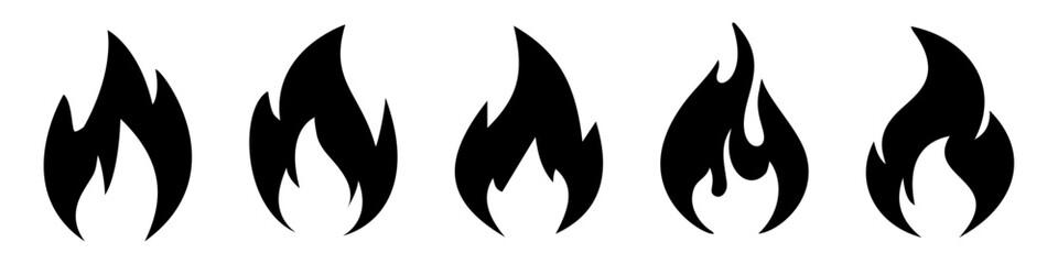 set of black silhouette fire flames. vector