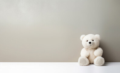 White toy bear on gray background