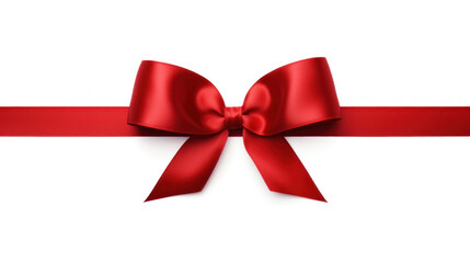 Red satin bow with ribbons on white background