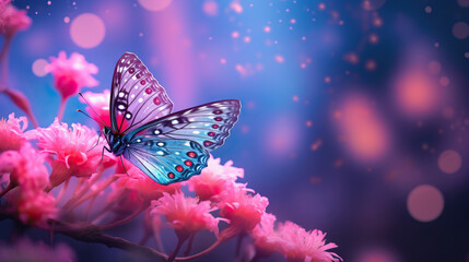 Butterfly on pink flower with bokeh light background