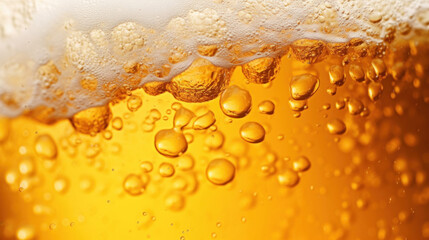 Foam and golden beer close-up with a clear glass - obrazy, fototapety, plakaty