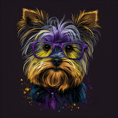Smart Yorkshire Terrier with Glasses