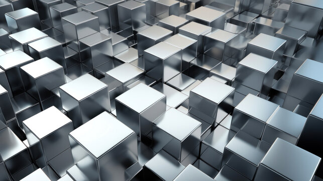 Abstract background with silver metal cubes