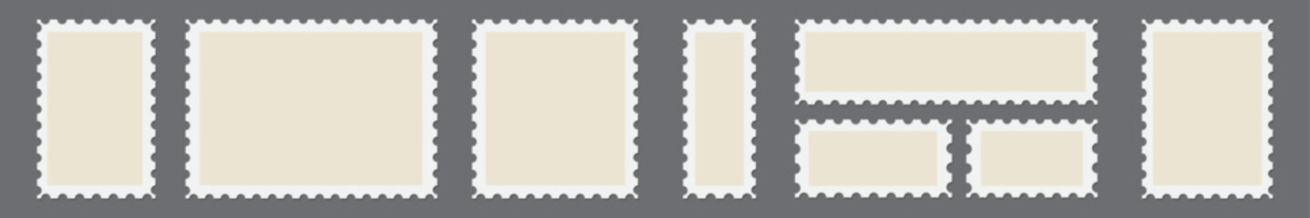 set of Blank Postage Stamps in rectangle and square shapes. vector
