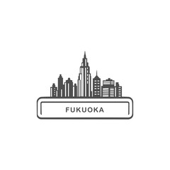 Japan Fukuoka cityscape skyline city panorama vector flat modern logo icon. Asian emblem idea with landmarks and building silhouettes. Isolated thin line graphic