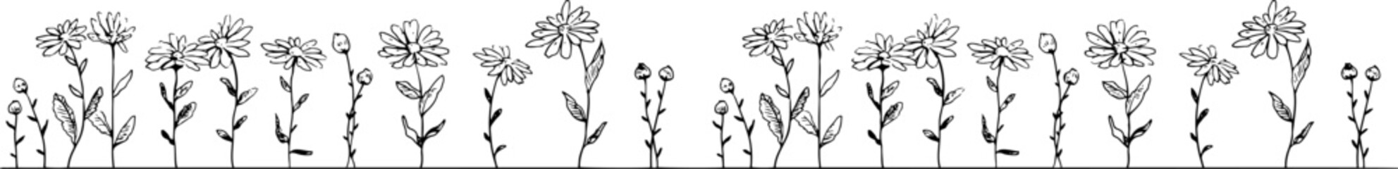 Fototapeta na wymiar シンプルなお花と植物の背景イラスト