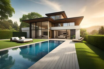 Fototapeta premium luxury home with pool