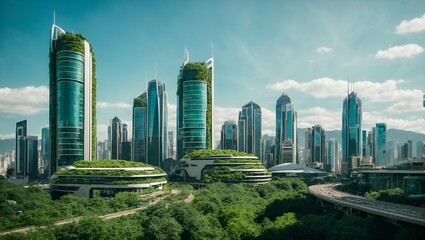 Fototapeta na wymiar Eco futuristic city skyline