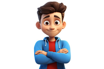 3D Cartoon Character: A Confident Male with Crossed Arms Isolated on Transparent Background.
