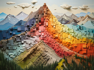 3D Mountain Scene Post IT Digital Paper Clip Art Sublimation Background