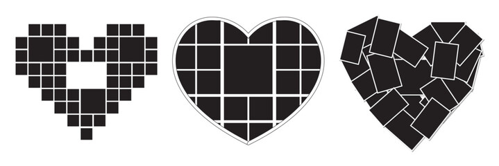 set of heart shape empty photo collage. vector mockup of mosaic photos template