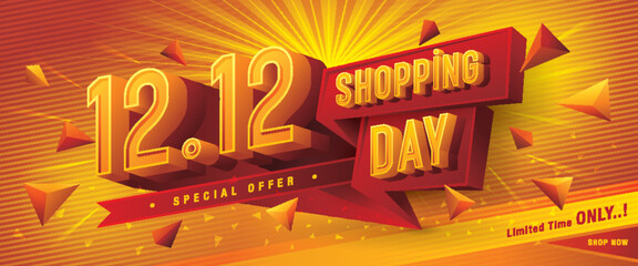 12.12 Shopping Day Sale Banner Template design special offer discount, Shopping banner Condensed Font, Abstract Triangle Splash