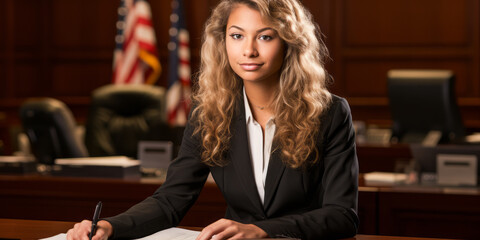 Law and Paperwork: Close-up of a Court Clerk at Work - obrazy, fototapety, plakaty
