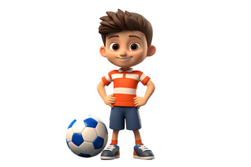 Young Male 3D Cartoon Character Enjoying Soccer Isolated on Transparent Background.