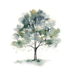 Watercolor Tree on White, Large File, 8000px by 8000px