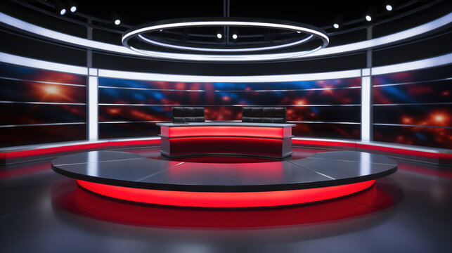 Virtual set of professional broadcast tv studio studio. News room interior