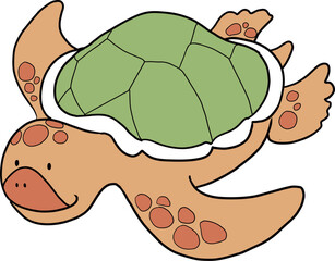 かわいいタッチの笑顔のウミガメのイラスト