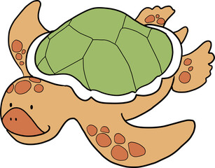 かわいいタッチの笑顔のウミガメのイラスト
