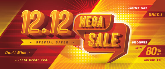 12.12 Shopping Day Super Sale Banner Template design special offer discount, Shopping banner Condensed Font, Abstract Speech Bubble
