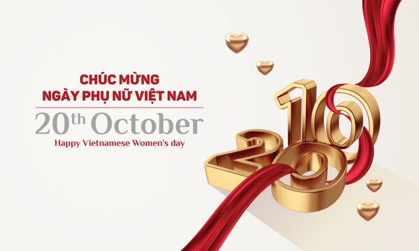 Chúc mừng Ngày  Phụ nữ Việt Nam. Happy Vietnamese Women's Day. October 20th on the red silk background.  (Translate: Happy Vietnamese Women's Day )	