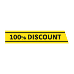 100 Discount In Yellow Rectangle Shape And Black Line For Free Promotion Sale
