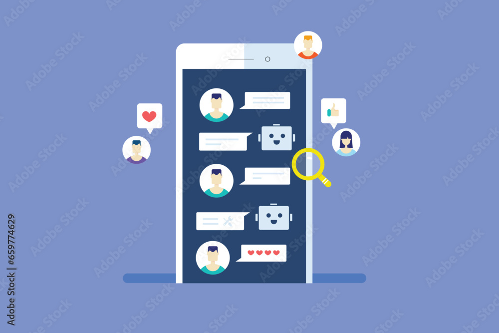 Poster ai chatbot answering customer support query, artificial intelligence technology, chatbot app convers