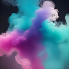 Fototapeta premium Color paint smoke splashes. Flows of magic dust with glitter particles and sparkles. Vector realistic set of flowing color clouds of fog or steam with shimmer isolated on black background