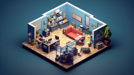 3d isometric office isolated background