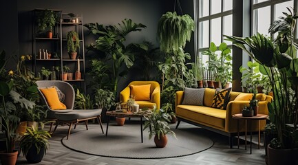 Lush Greenery and Cozy Living Room Furniture Collection: A Refreshing Blend of Nature and Comfort