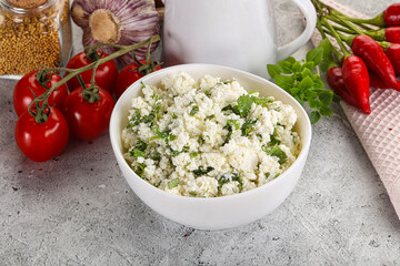 Curd cheese with green herbs