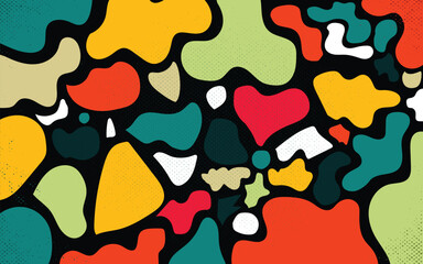 abstract heart pattern in the middle of the abstract pattern in green, yellow, blue, orange and black. vector