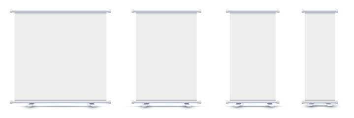 empty roll up banner. 1x4, 2x4, 3x4, 4x4 Standee banner Design. vector illustration - obrazy, fototapety, plakaty