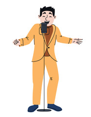 Singing jazz musician. Man in doodle style.