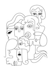 Art with doodle portraits. Creative illustration in abstract style.