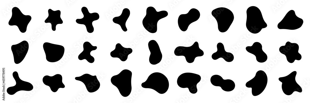 Poster set of abstract black irregular liquid shapes blobs vector background