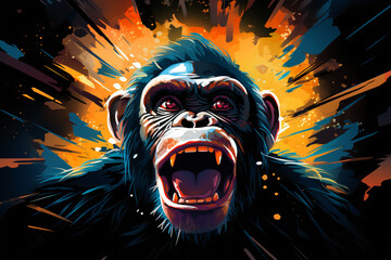 Chimpanzee Light Painting cartoon illustration - obrazy, fototapety, plakaty