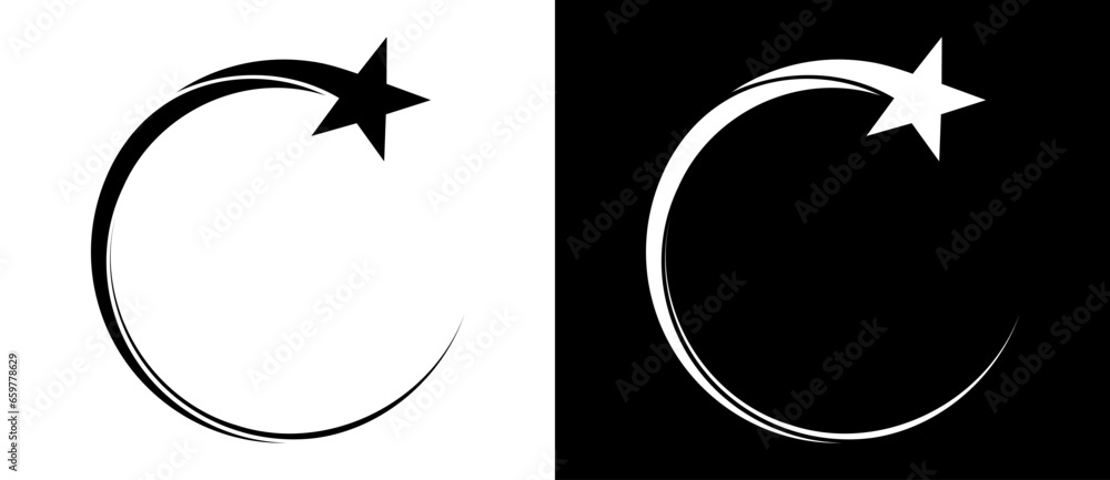 Poster Abstract background with lines in circle and star. Art design spiral as logo or icon. A black figure on a white background and an equally white figure on the black side.