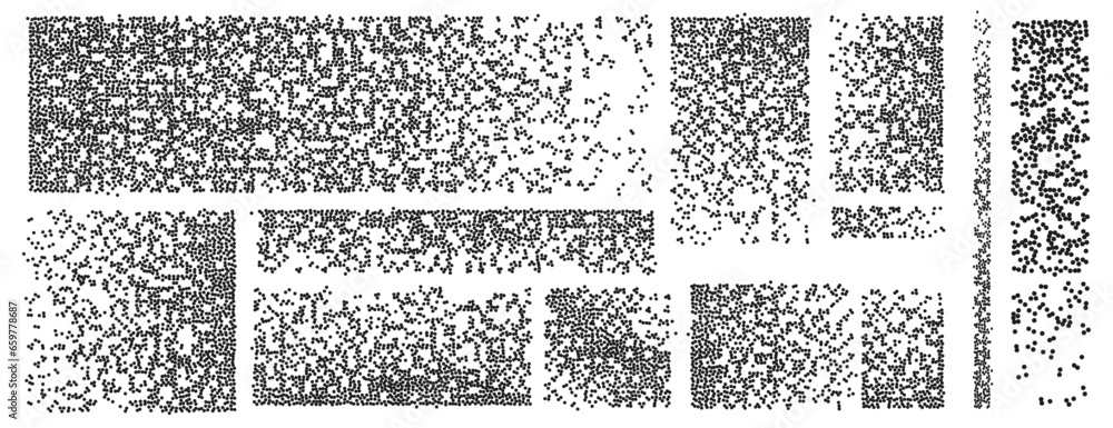 Poster set of pixel disintegration background mosaic textures vector