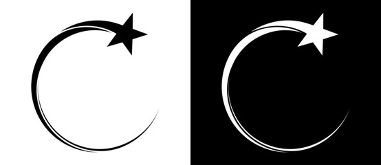 Abstract background with lines in circle and star. Art design spiral as logo or icon. A black figure on a white background and an equally white figure on the black side.