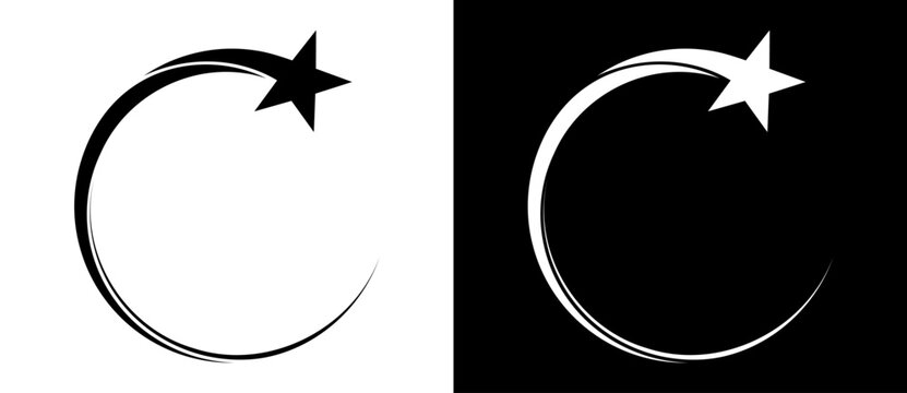 Abstract background with lines in circle and star. Art design spiral as logo or icon. A black figure on a white background and an equally white figure on the black side.