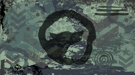 Camouflage Militär mit Grunge Textur - Hintergrund mit Tarnfarben - Logo Wolfskopf