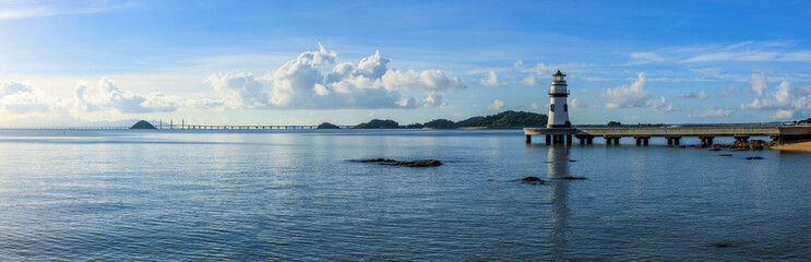 Beautiful seascape natural scenery in Zhuhai, Guangdong Province, China. Lighthouse and sea island...