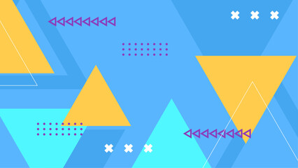 Blue yellow and purple violet simple abstract flat background with memphis style in geometric