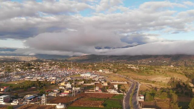 Ambato city located in the central Andean valley of Ecuador. Aerial