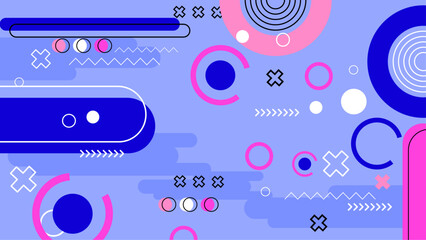 Obraz premium Blue pink and purple violet trendy flat memphis geometric background pattern and abstract vector design