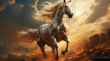 Graceful Equine in Motion: Majestic Stallion Galloping Through Nature - Stunning Vector Illustration of a Silhouette Horse on a Farm, generative AI