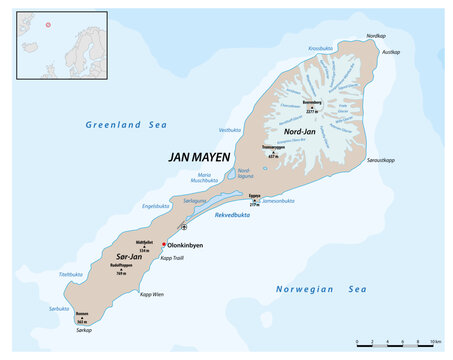 Vector map of the Norwegian island of Jan Mayen