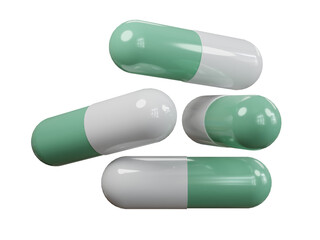 PSD Medicine pills capsule stack 3D rendered with transparent background graphics elements