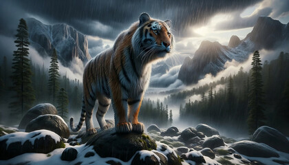 tiger in the snow - obrazy, fototapety, plakaty