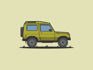 minimalist illustration of a green pakistani jeep with grass and ground